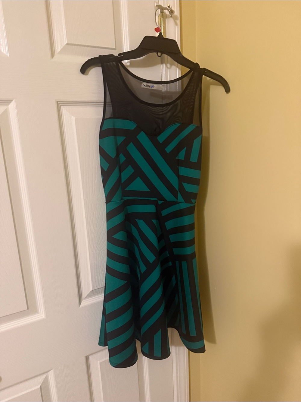 Sleeveless Black and Teal Striped Fit & Flare Dress